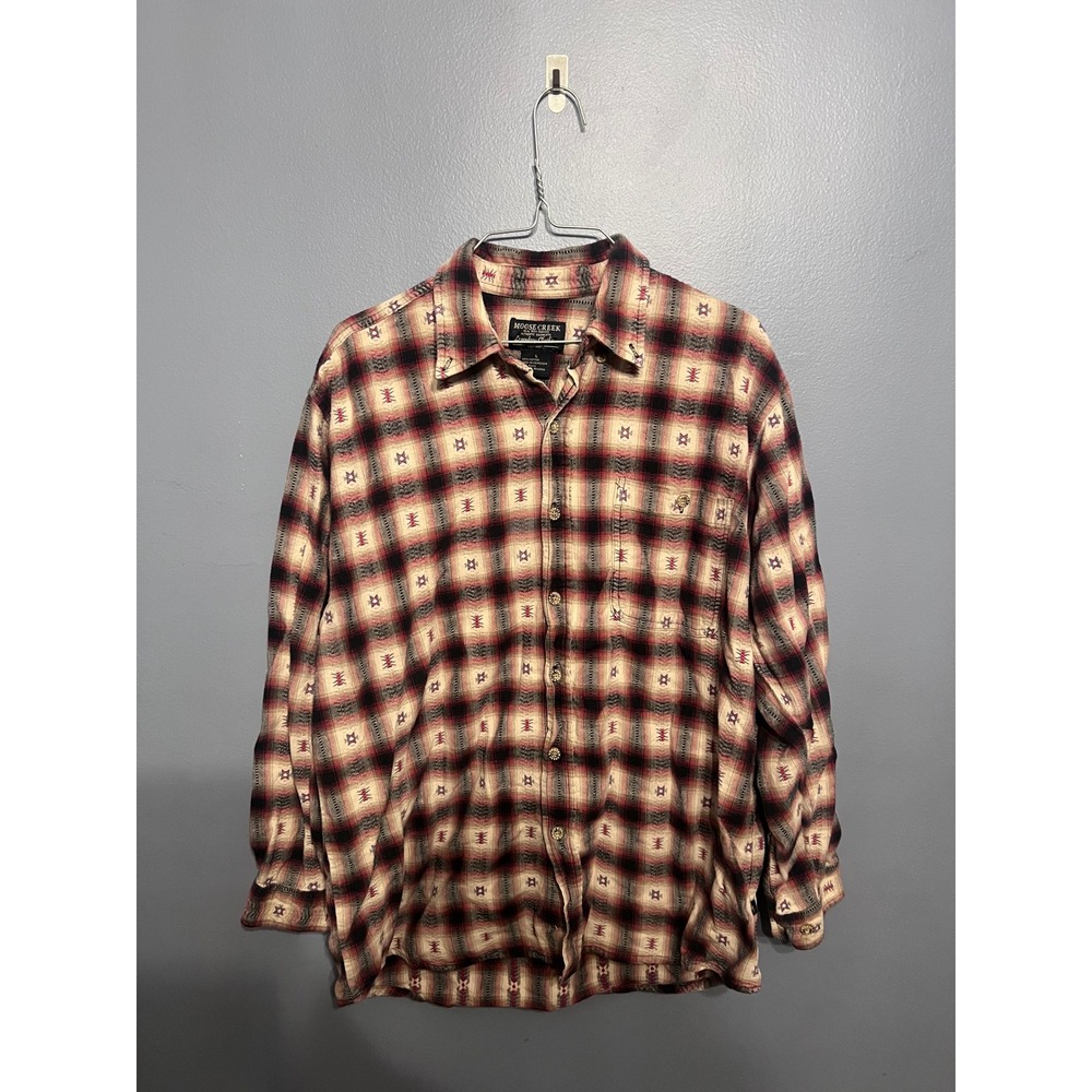 Moose Creek Men's Western Aztec Flannel Button Down SZ LG Grunge Vintage Shacket